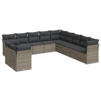 11-delige Loungeset met kussens poly rattan grijs - thumbnail