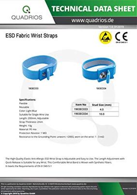Quadrios ESD-armband Blauw Drukknop 4 mm