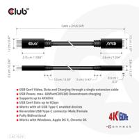 Club 3D usb-c gen 1 verlengkabel (zwart, 1 meter, 5 gbp/s, 60 watt) - thumbnail