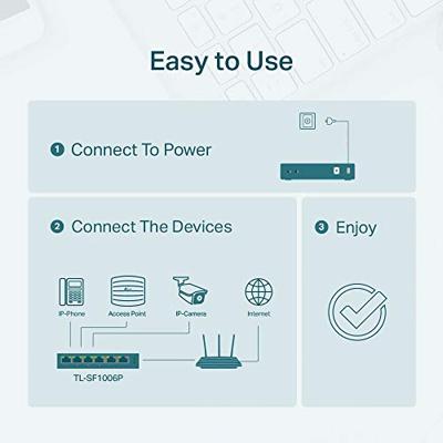 TP-Link TL-SF1006P 6-Port Fast Ethernet PoE Switch met 4 PoE+ poorten (67 Watt, afgeschermde RJ-45 poorten, 250 m overdrachtsafdekking in Extendmodus, plug-and-play-installatie, zonder ventilator)