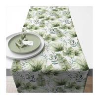 Ambiente tafelloper jungle leaves white - thumbnail