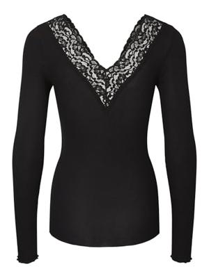 Dames shirt Kant lange mouw - Siri - Zwart Viscose dames ondershirt lange mouw