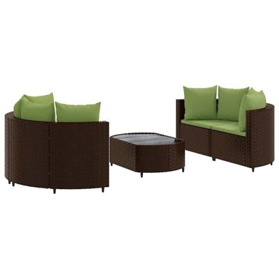 5-delige Loungeset met kussens poly rattan bruin