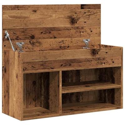 Schoenenbank 80x30x45 cm bewerkt hout oud houtkleurig