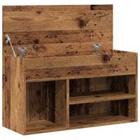 Schoenenbank 80x30x45 cm bewerkt hout oud houtkleurig - thumbnail