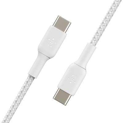 Belkin BoostCharge gevlochten USB-C/USB-C-kabel, snellaadkabel voor iPhone 16, 15 Plus/Pro/Pro Max, Samsung Galaxy S24, Pixel, iPad, Nintendo Switch, snelladen via USB Type C, 1 m, 2-pack - Wit