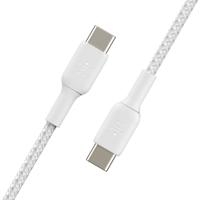 Belkin BoostCharge gevlochten USB-C/USB-C-kabel, snellaadkabel voor iPhone 16, 15 Plus/Pro/Pro Max, Samsung Galaxy S24, Pixel, iPad, Nintendo Switch, snelladen via USB Type C, 1 m, 2-pack - Wit - thumbnail
