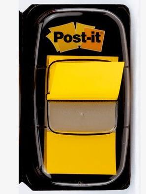 Post-it index standaard, ft 24,4 x 43,2 mm, houder met 50 tabs, geel