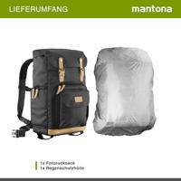 Mantona Luis Retro fotorugzak (met echt lederen applicaties, incl. regenhoes, flexibele indeling en laptopvak, geschikt voor 1x DSLR-camera, 3x lenzen en diverse fotoaccessoires) zwart - thumbnail