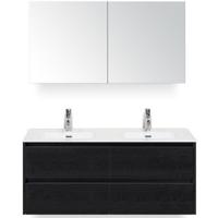 Dante Badmeubelset 120 cm - 4 Laden Black Oak - Keramische Wastafel Wit Cover met Spiegelkast - thumbnail