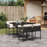 5-delige Tuinset met kussens poly rattan zwart - thumbnail