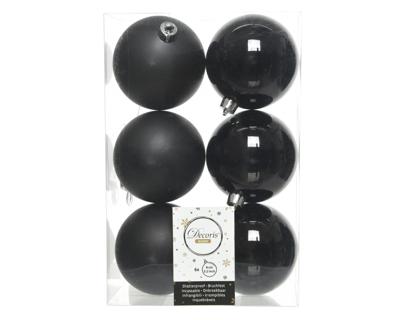 Kerstballen plastic glans-mat dia 8 cm zwart - Decoris