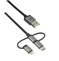 Trust 3-In-1 Usb-Kabel van 1 M voor Opladen en Synchroniseren, Zwart - thumbnail