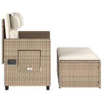 Tuinbankje verstelbaar met kussens poly rattan beige - thumbnail