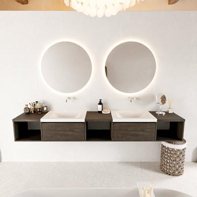 MONDIAZ BUKLA 240cm badmeubel met open module 40 L+M+R kleur Dark Brown met 2 lades. Wastafel CLOUD dubbel 0 kraangaten kleur Talc. MONDIAZ BUKLA 240cm badmeubel met open module 40 L+M+R kleur Dark Brown met 2 lades. Wastafel CLOUD dubbel 0 kraangaten kleur Talc.