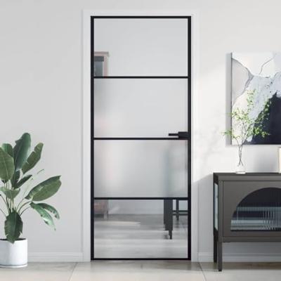 VidaXL Binnendeur smal 83x201,5 cm gehard glas en aluminium zwart VidaXL Binnendeur smal 83x201,5 cm gehard glas en aluminium zwart
