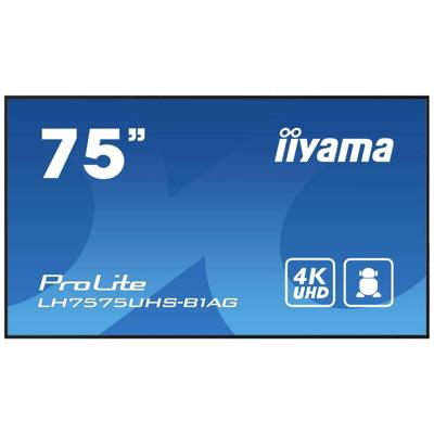 iiyama Prolite LH7575UHS-B1AG 189,3 cm 75 inch digitale signage display IPS LED-paneel 4K UHD HDMI DP in/Out USB2.0 RS-232c RJ45 mediaspeler Android OS WiFi SDM-L Micro-SD 24/7 zwart