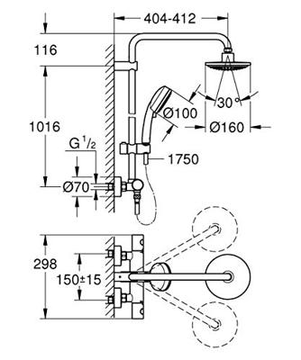 Grohe Tempesta New Cosmopolitan Doucheset Met Thermostaat Chroom - thumbnail