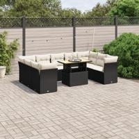 10-delige Loungeset met kussens poly rattan zwart - thumbnail