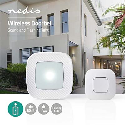Nedis DOORB220CWT Draadloze Deurbelset Netvoeding 36 Melodieën Knipperende Felle Led Nedis DOORB220CWT Draadloze Deurbelset Netvoeding 36 Melodieën Knipperende Felle Led