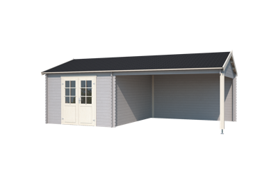 Outdoor Life Octavio Blokhut 700x400 cm 28 mm vuren Platinum Grey-Wit gecoat- Zadeldak- - Outdoor Life Outdoor Life Octavio Blokhut 700x400 cm 28 mm vuren Platinum Grey-Wit gecoat- Zadeldak- - Outdoor Life