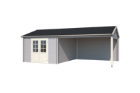 Outdoor Life Octavio Blokhut 700x400 cm 28 mm vuren Platinum Grey-Wit gecoat- Zadeldak- - Outdoor Life - thumbnail