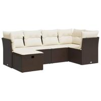6-delige Loungeset met kussens poly rattan bruin - thumbnail