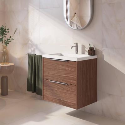 Saqu Lima ondiep badmeubel incl. glans witte wastafel 60x40x64cm noten urban - chromen greep