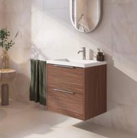 Saqu Lima ondiep badmeubel incl. glans witte wastafel 60x40x64cm noten urban - chromen greep - thumbnail