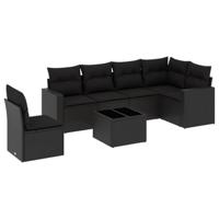 7-delige Loungeset met kussens poly rattan zwart - thumbnail