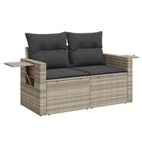 7-delige Loungeset met kussens poly rattan lichtgrijs - thumbnail