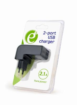 2-poorts USB autolader, 2.1 A, zwart