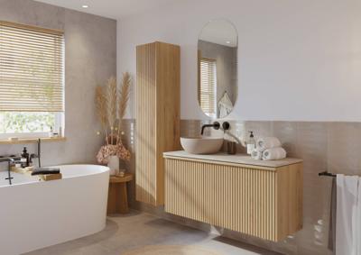 Ben Linea badmeubel incl. beige betonnennen waskom links 120x45x71cm eiken naturel