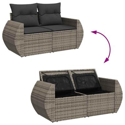 7-delige Loungeset met kussens poly rattan grijs
