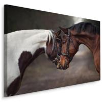 Schilderij - Prachtige liefde tussen 2 paarden, premium print - thumbnail