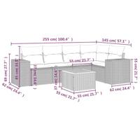 6-delige Loungeset met kussens poly rattan grijs - thumbnail