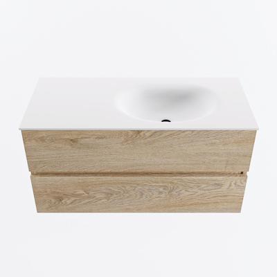 MONDIAZ VICA 100cm badmeubel onderkast Washed Oak 2 lades. Wastafel MOON rechts 1 kraangat, kleur Talc.