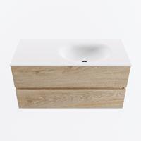 MONDIAZ VICA 100cm badmeubel onderkast Washed Oak 2 lades. Wastafel MOON rechts 1 kraangat, kleur Talc. - thumbnail