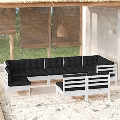 9-delige Loungeset met kussens massief grenenhout wit - thumbnail