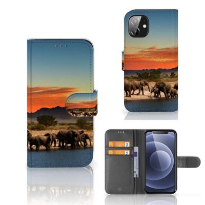 Apple iPhone 12 Mini | Telefoonhoesje | Met pasjeshouder | Olifanten Apple iPhone 12 Mini | Telefoonhoesje | Met pasjeshouder | Olifanten