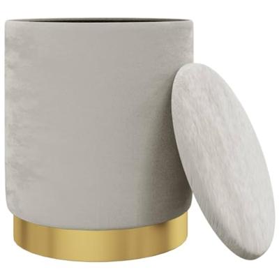 Hocker met opbergruimte rond fluweel lichtgrijs Hocker met opbergruimte rond fluweel lichtgrijs