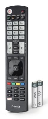 Hama Universal Remote Control voor LG TVs IR Teachable Illuminating Buttons Afstandsbediening Zwart - thumbnail