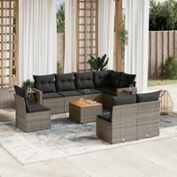 9-delige Loungeset met kussens poly rattan grijs - thumbnail