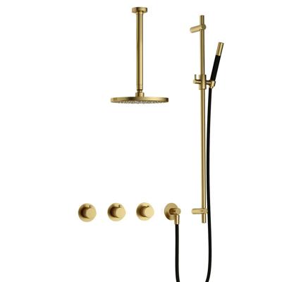 Hotbath Cobber - CB7067 - Inbouw Regendoucheset - Geborsteld Messing PVD - 2 Stopkranen - Thermostatisch - Plafondbuis 30 cm - Hoofddouche 200 mm - Staafhanddouche - Glijstang 900 mm - Waterbesparend