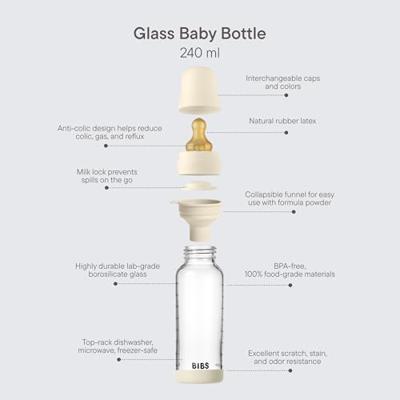 BIBS Glas Latex Medium Flow Babyfles 2+ Maanden Sage BIBS Glas Latex Medium Flow Babyfles 2+ Maanden Sage