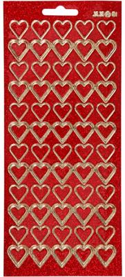 Creativ Company Stickers, harten, vel 10x23 cm, goud, rood glitter, 1 vel