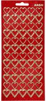 Creativ Company Stickers, harten, vel 10x23 cm, goud, rood glitter, 1 vel - thumbnail