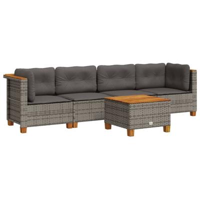 5-delige Loungeset met kussens poly rattan grijs 5-delige Loungeset met kussens poly rattan grijs
