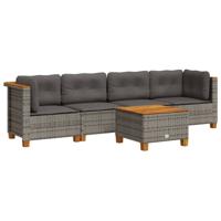 5-delige Loungeset met kussens poly rattan grijs - thumbnail