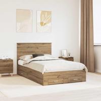 Bedframe met hoofdeinde Artisan Eiken 120 x 190 cm Bewerkt hout - thumbnail